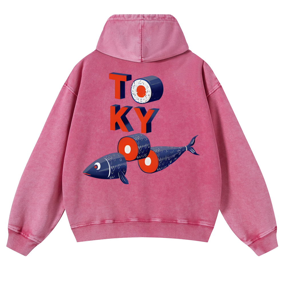 Tokyo Fish Vintage Washed Cotton Back Art Hoodie