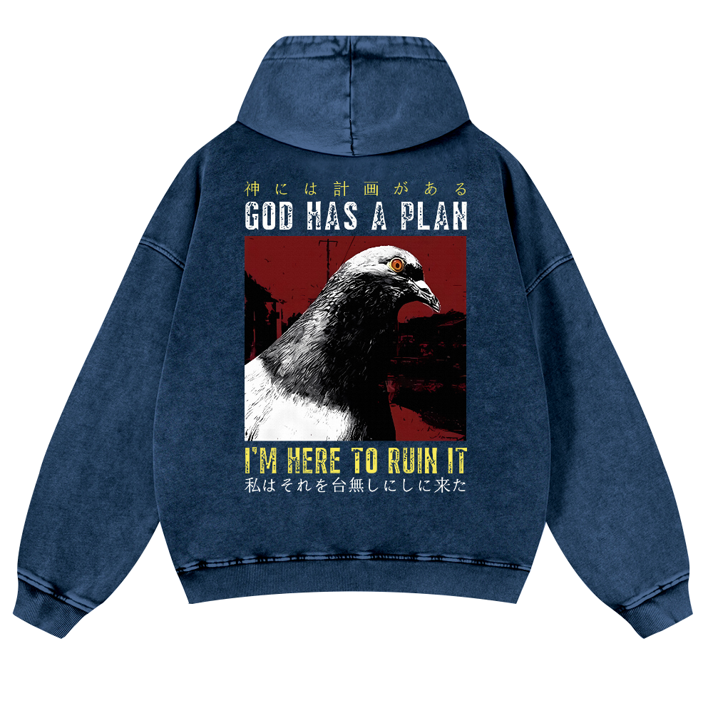 Pigeon Vintage Washed Cotton Back Art Hoodie