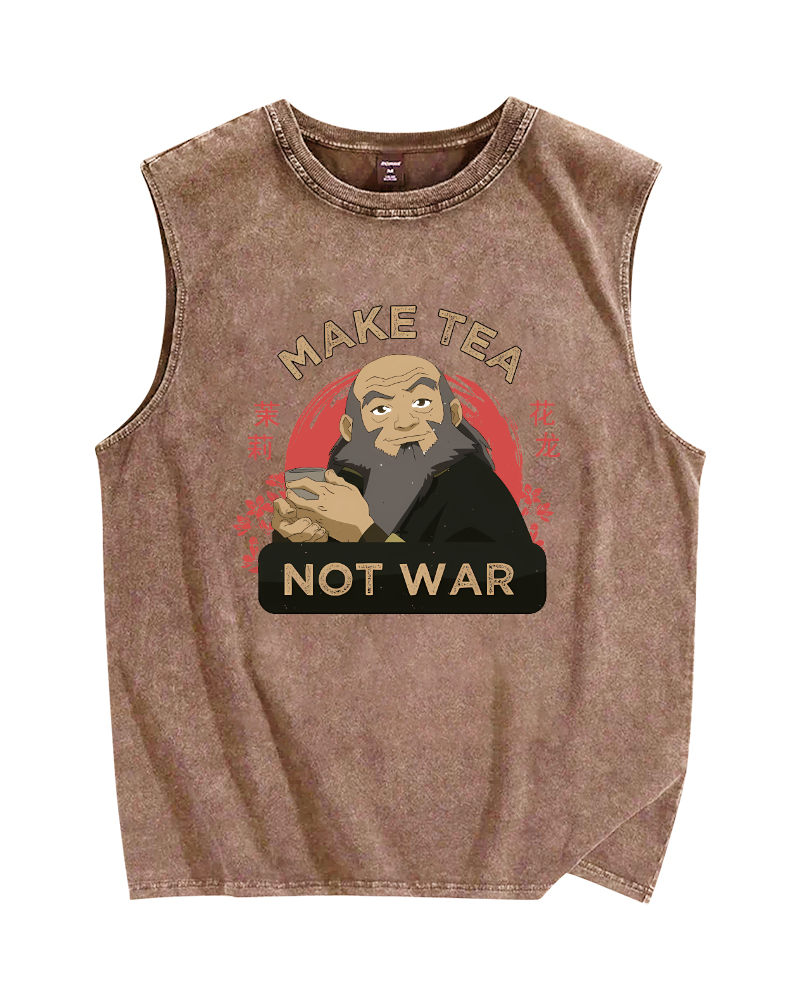 Make Tea not War Vintage Distressed Washed Tank Top