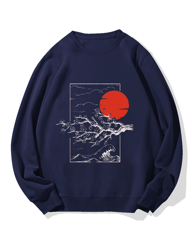 Japanese Sakura & hinomaru Cotton Sweatshirt
