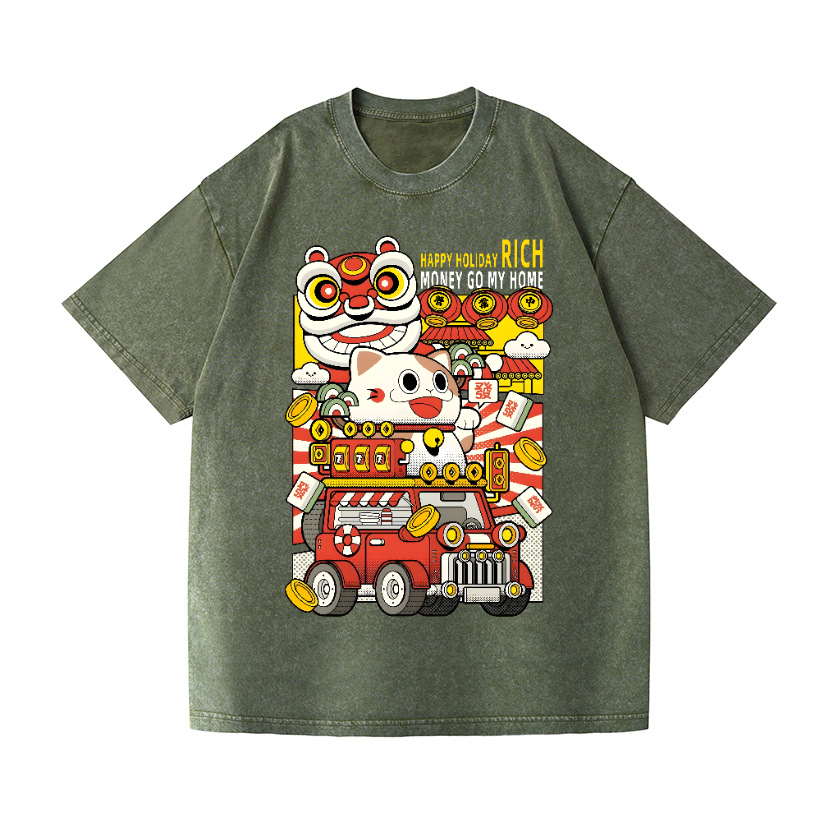 Lucky Cat Vintage Wash Japanese Design T-Shirt