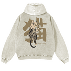 Cat Vintage Washed Cotton Back Art Hoodie