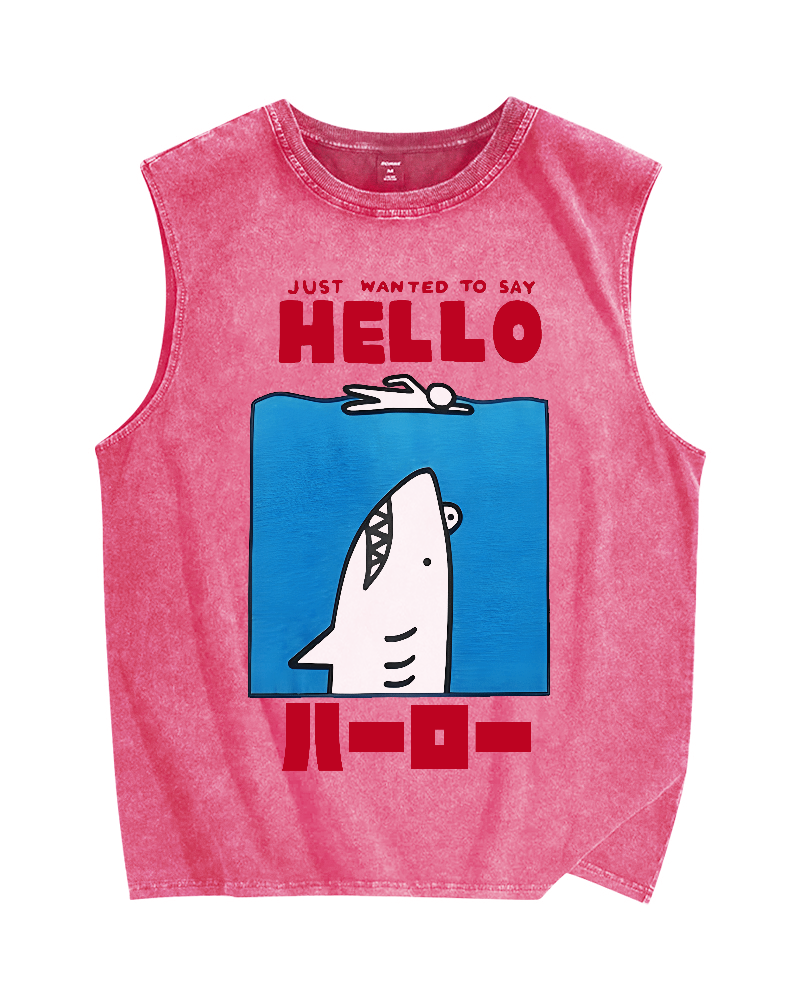 Hello Shark Vintage Distressed Washed Tank Top