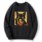 Lamian Noodles and Black Cat Cotton Pullover Sweatshirt
