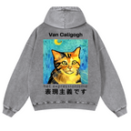 Cat Van Caligogh Vintage Washed Cotton Back Art Hoodie
