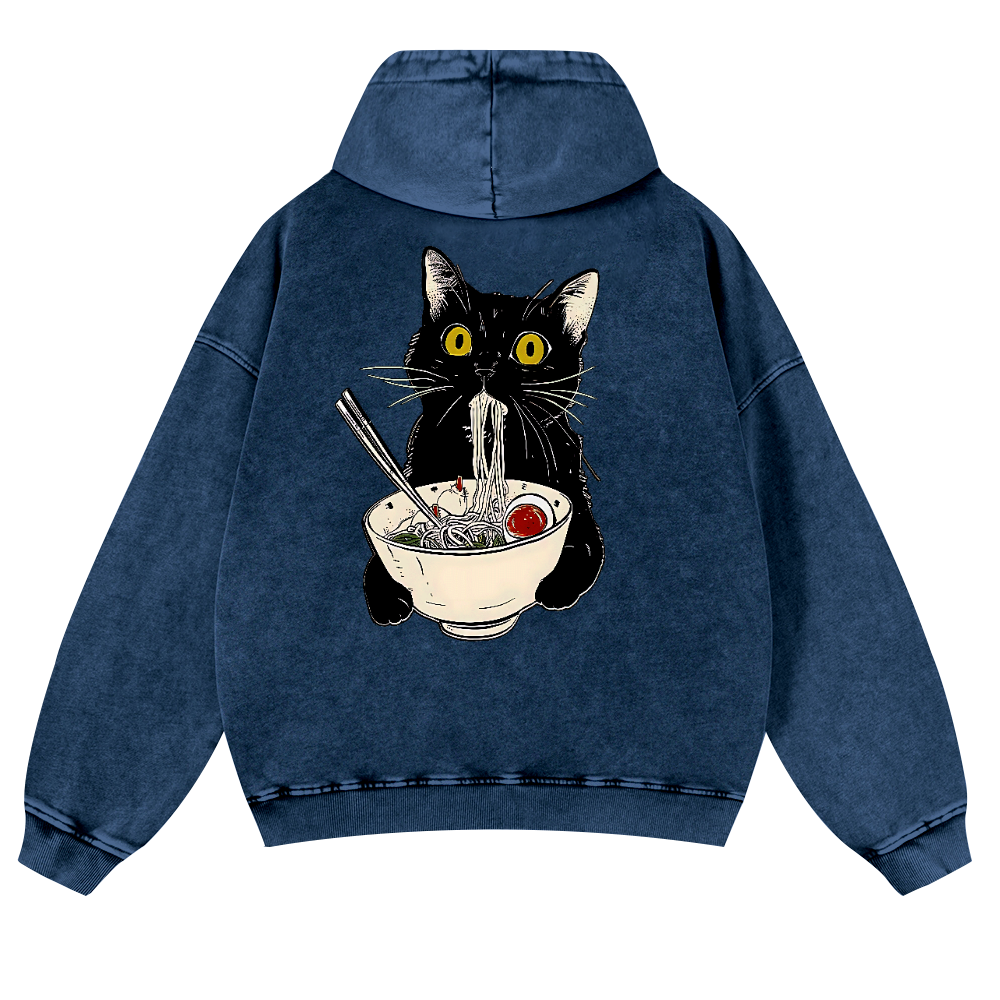 Ramen Cat Vintage Washed Cotton Back Art Hoodie