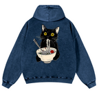 Ramen Cat Vintage Washed Cotton Back Art Hoodie