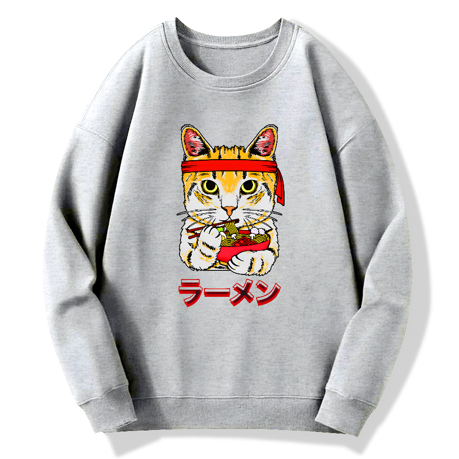 Cat Lamian Noodles Japan Cotton Pullover Sweatshirt