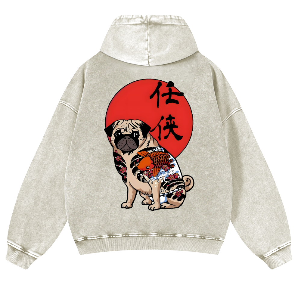 Dog Vintage Washed Cotton Back Art Hoodie