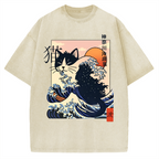 Kanagawa cat Vintage Washed T-shirt