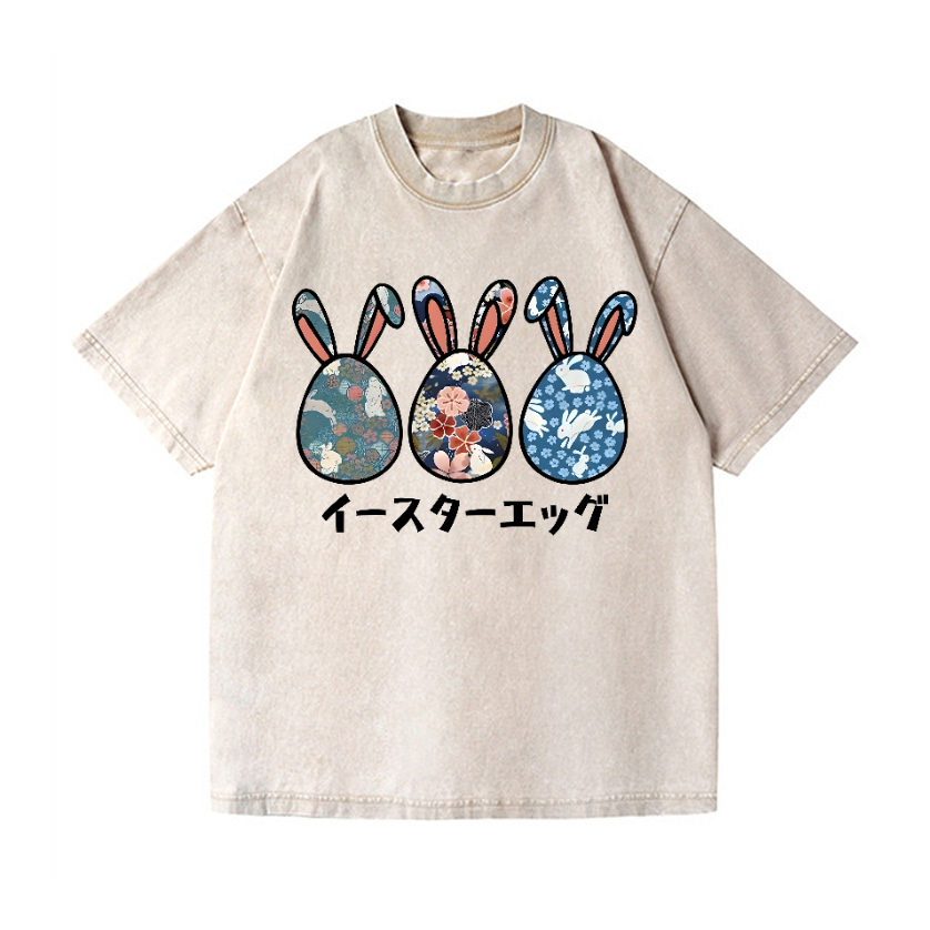 Rabbit Easter Eggs Vintage Wash Japanese Design T-Shirt