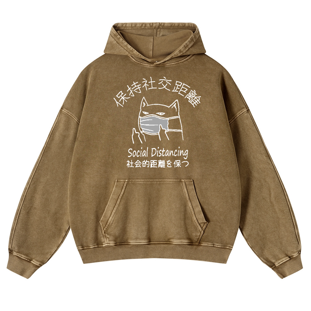 Social Distancing Vintage Washed Thick Cotton Hoodie