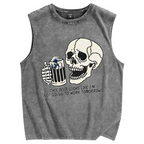 Drinking Skeleton Vintage Distressed Washed Tank Top
