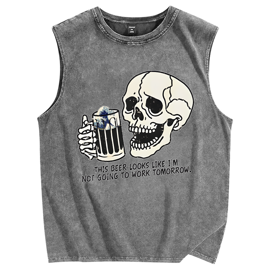 Drinking Skeleton Vintage Distressed Washed Tank Top