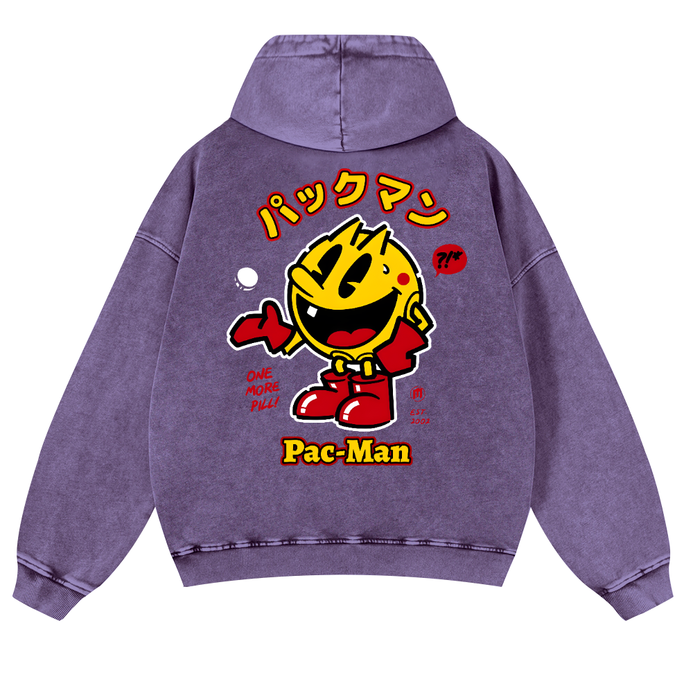 Pacman Vintage Washed Cotton Back Art Hoodie