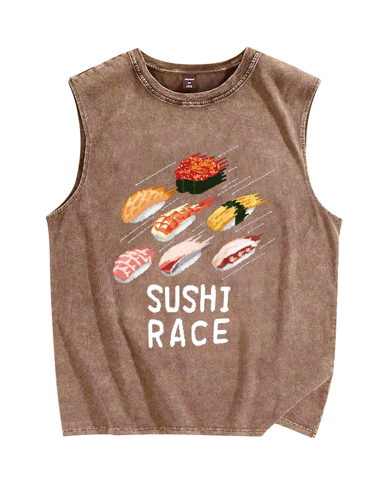 Sushi race Vintage Distressed Washed Tank Top