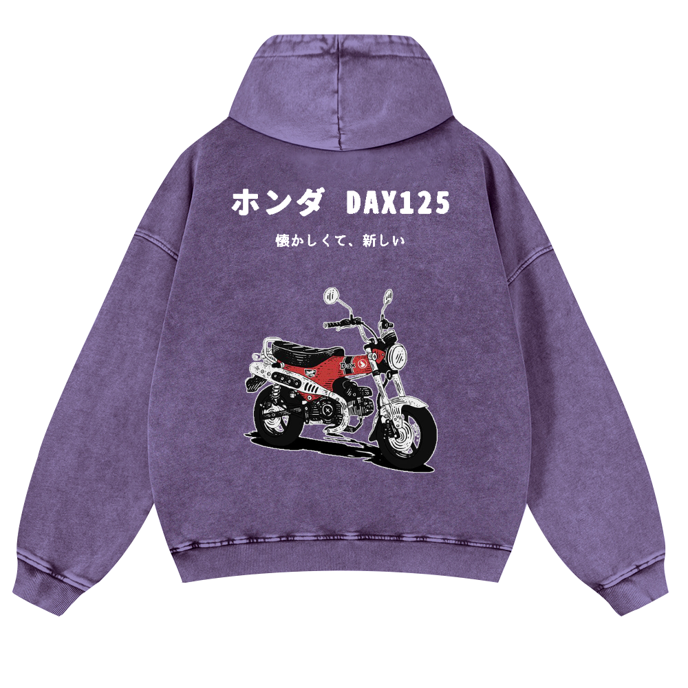 Motorcycle Bike Vintage Washed Cotton Back Art Hoodie
