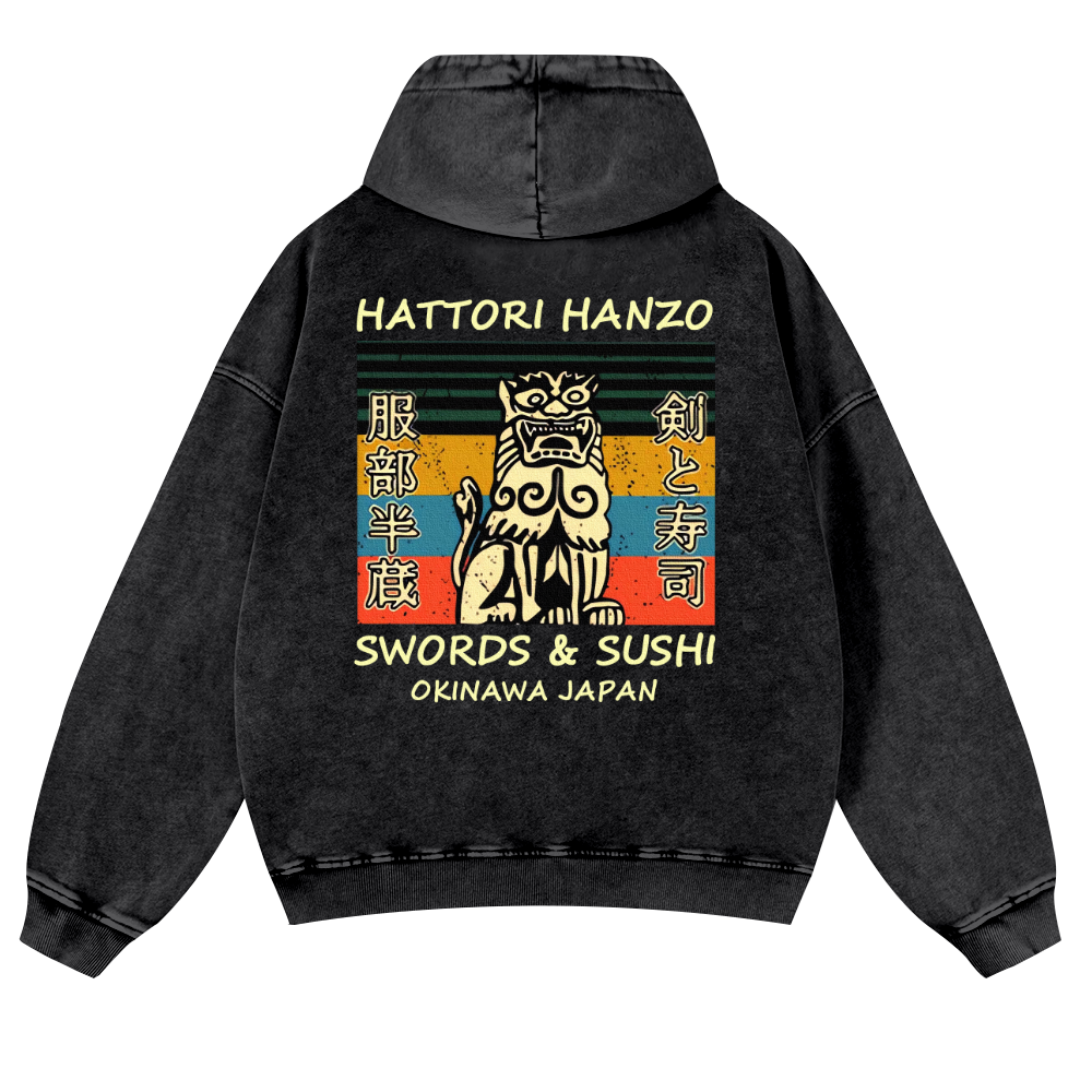 Okinawa Hattori Hanzo Vintage Washed Cotton Back Art Hoodie