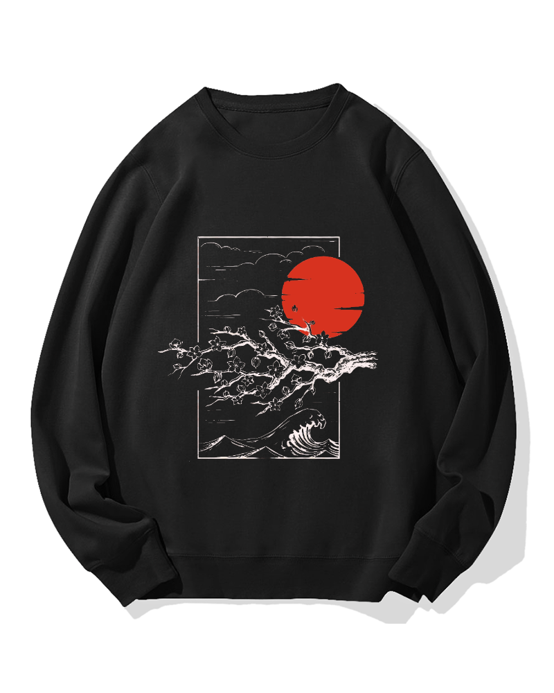 Japanese Sakura & hinomaru Cotton Sweatshirt