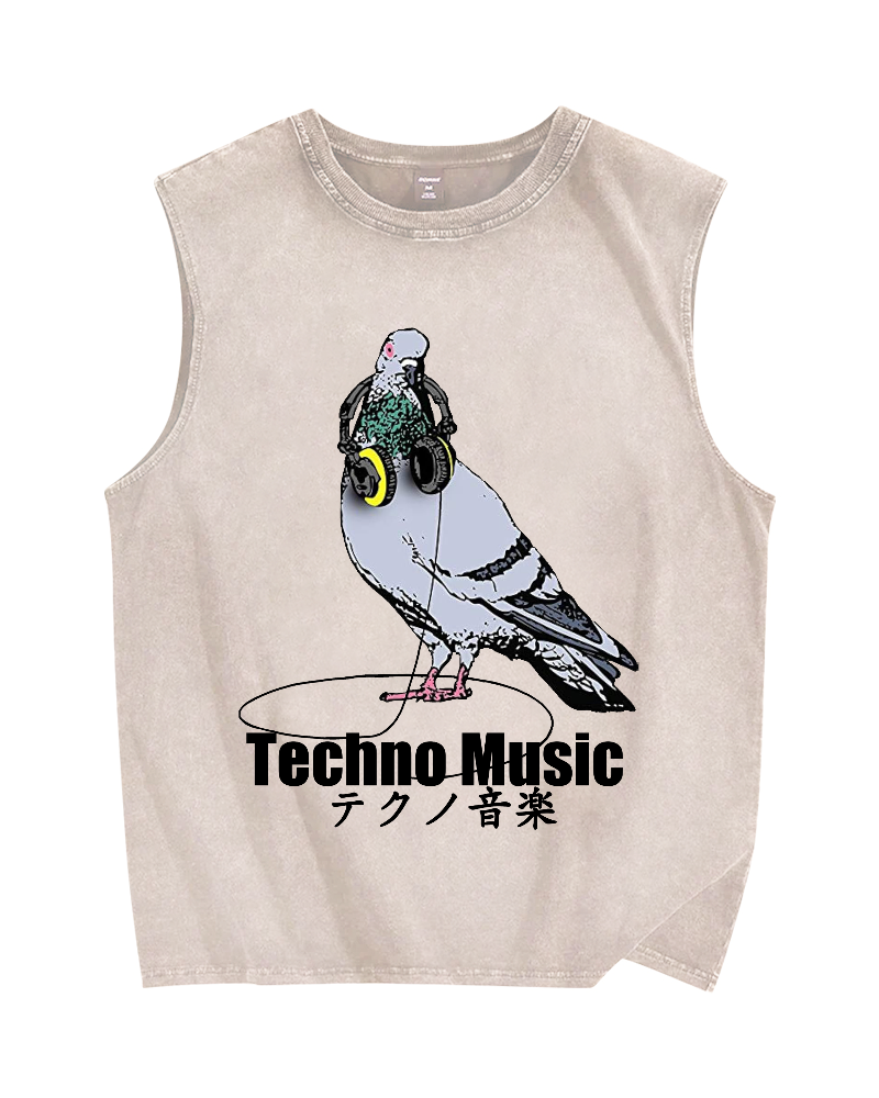 Techno Music Vintage Distressed Washed Tank Top