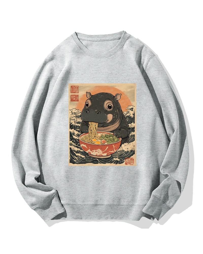 Hippo eating ramen Cotton Sweatshirt