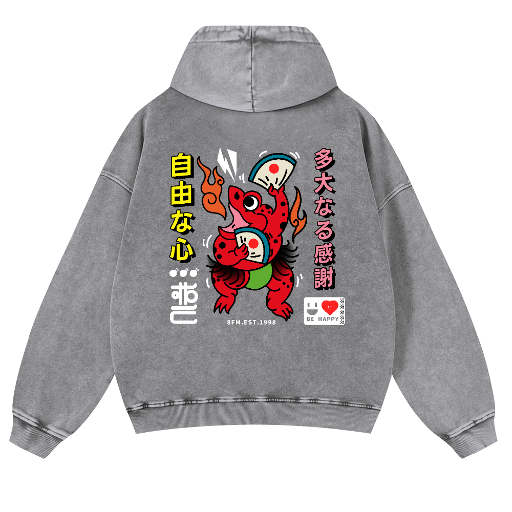 Frog Vintage Washed Cotton Back Art Hoodie