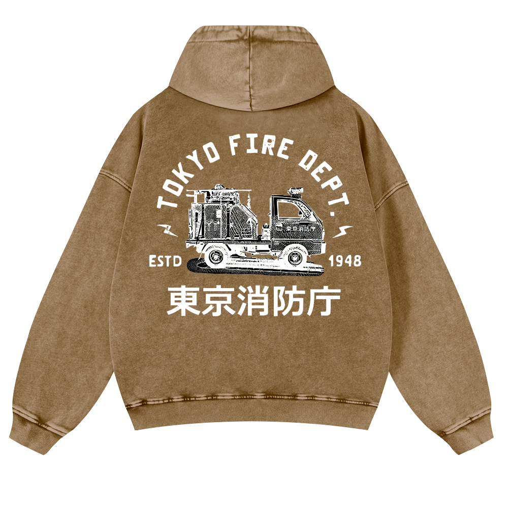 Tokyo Fire Dept Vintage Washed Cotton Back Art Hoodie