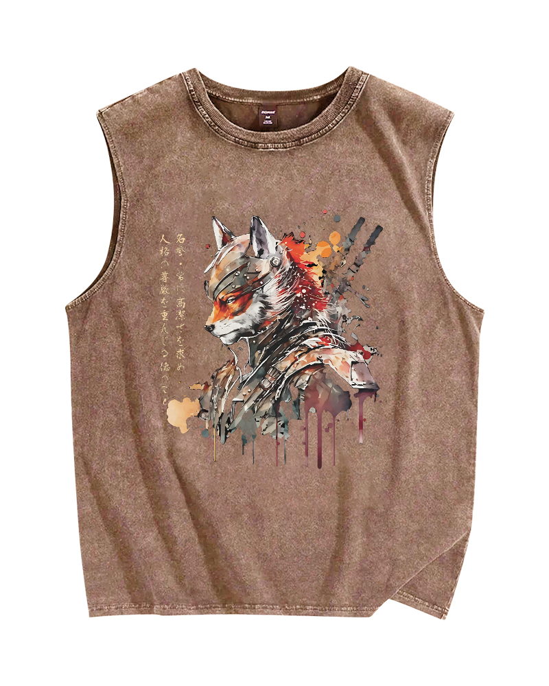Samurai Fox Vintage Distressed Washed Tank Top