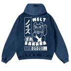Cat Vintage Washed Cotton Back Art Hoodie