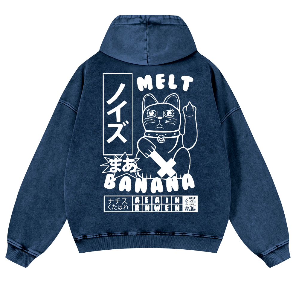 Cat Vintage Washed Cotton Back Art Hoodie