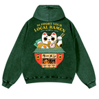 Ramen Lucky Cat Vintage Washed Cotton Back Art Hoodie