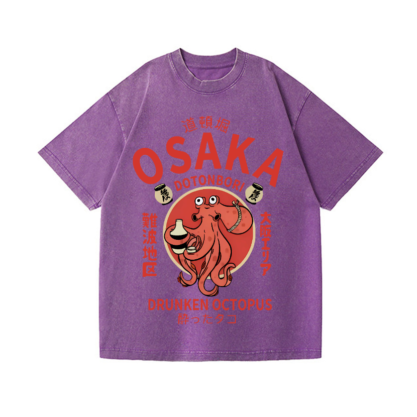 Osaka Dotonbori Drunken Octopus Vintage Wash Japanese Design T-Shirt