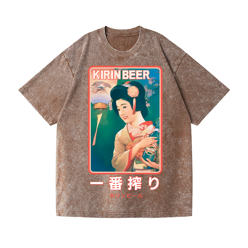 Kirin Beer Vintage Wash Japanese Design T-Shirt