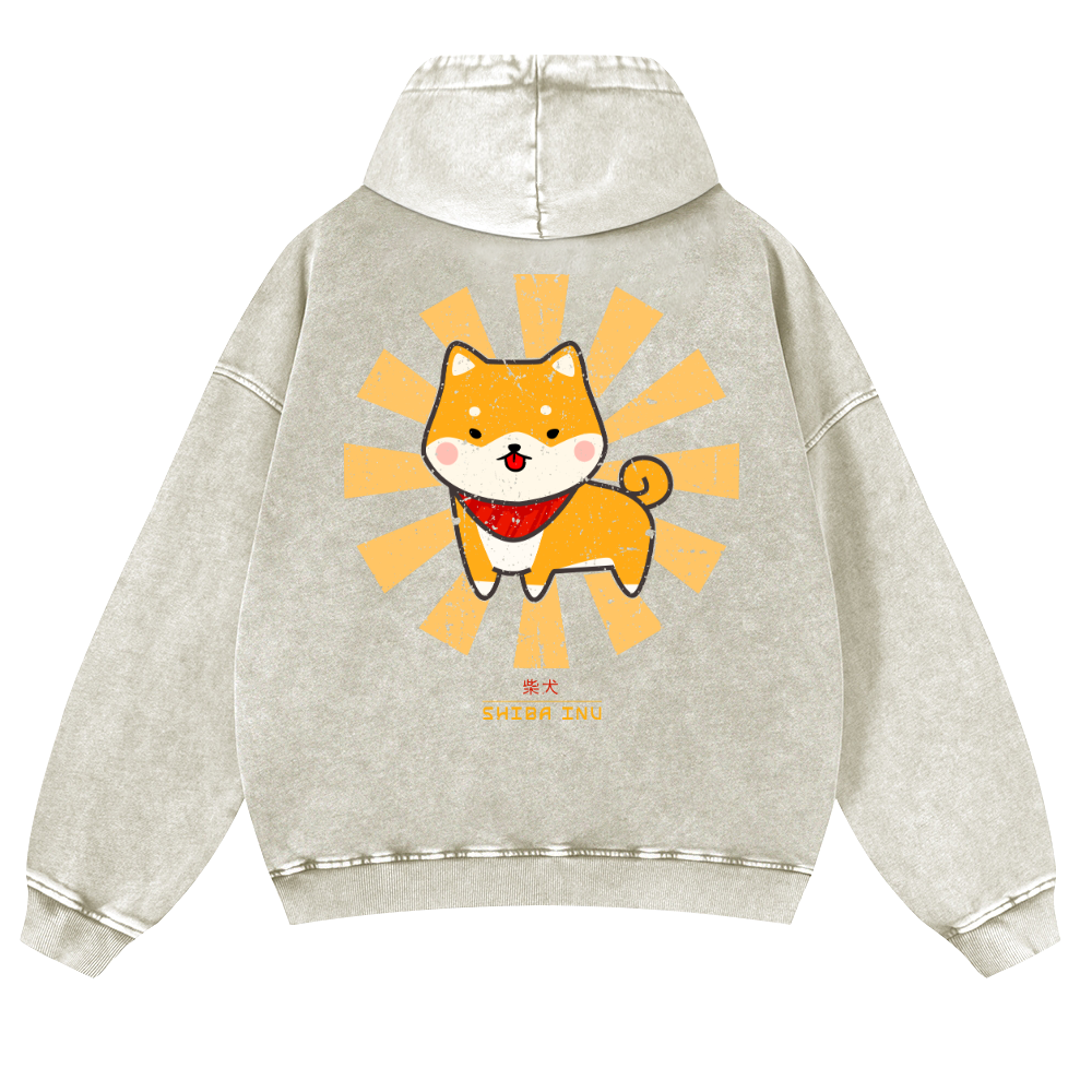 Shiba Inu Vintage Washed Cotton Back Art Hoodie