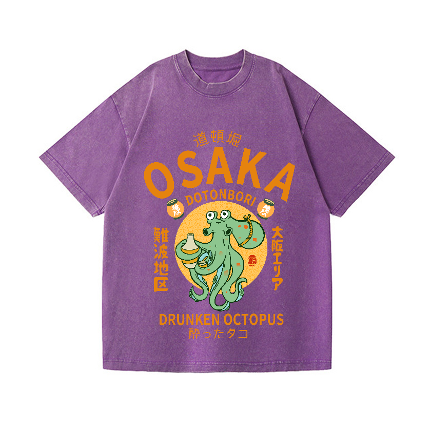 Osaka Dotonbori Drunken Octopus Vintage Wash Japanese Design T-Shirt