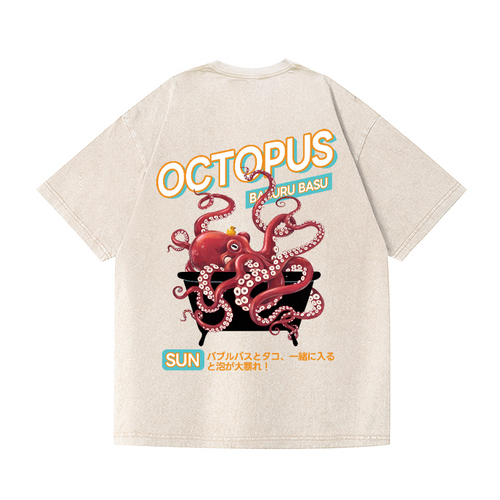 Bubble Bath Octopus Vintage Wash Japanese Design Back Art T-Shirt