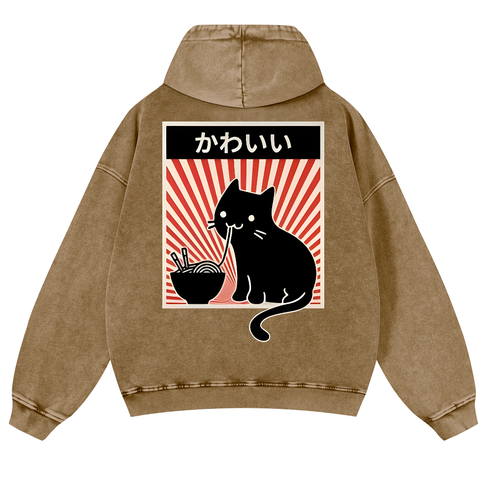 Cat Vintage Washed Cotton Back Art Hoodie