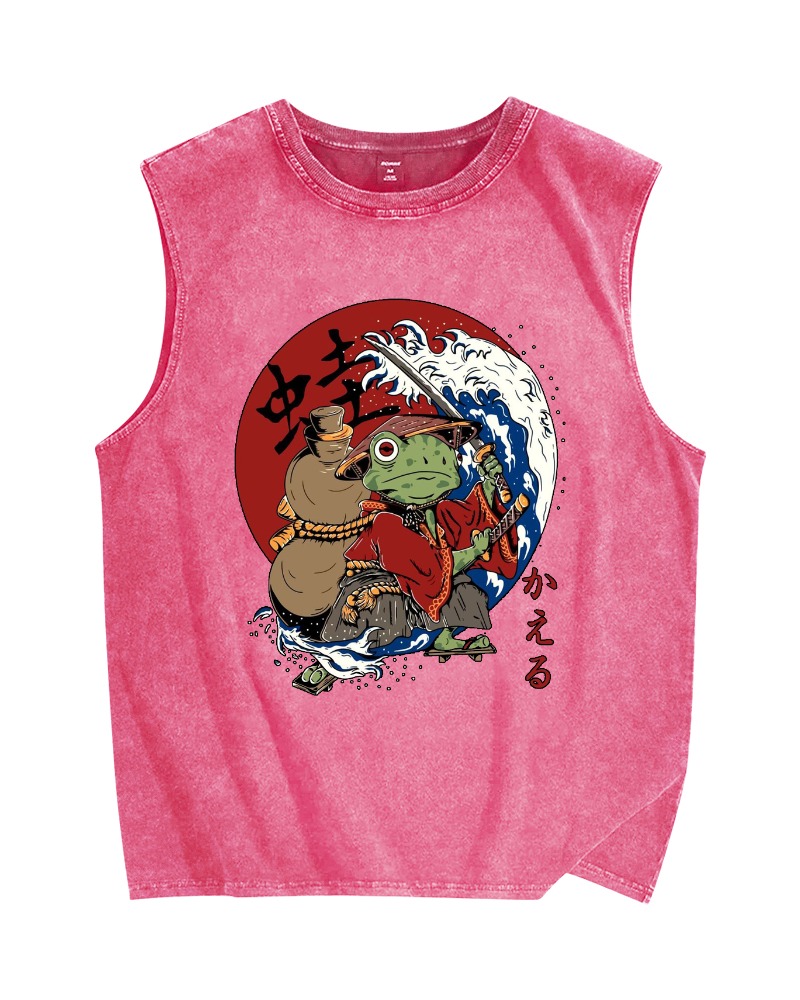 Japanese Frog Vintage Distressed Washed Tank Top
