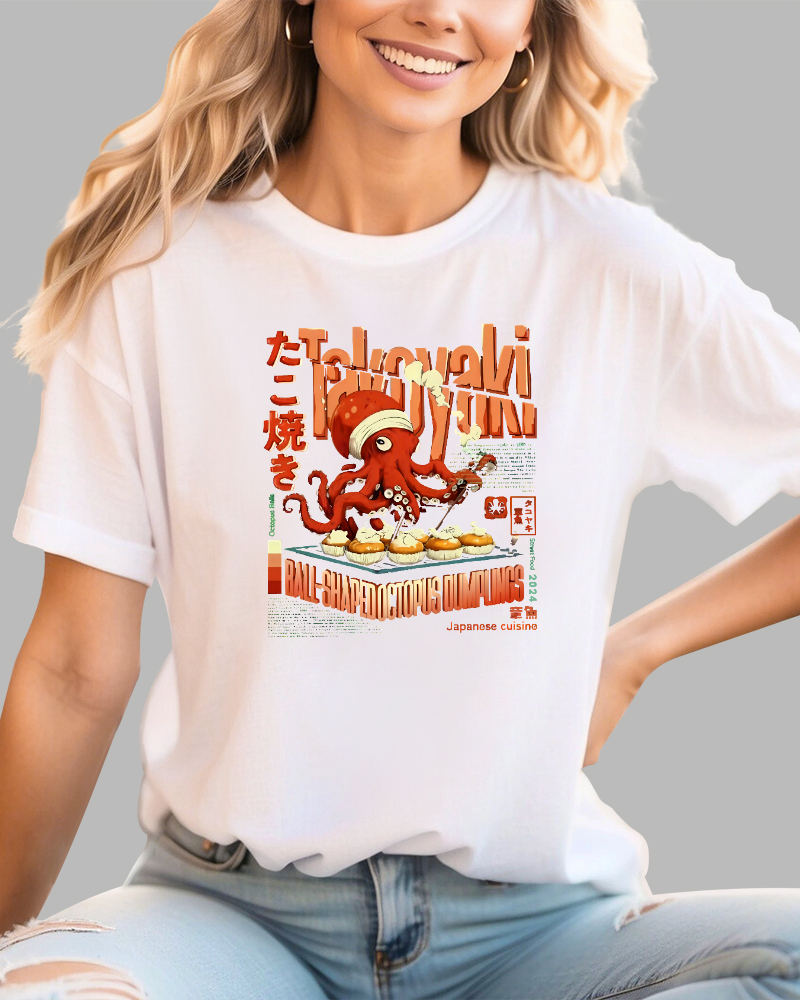 Amare Box Octopus BBQ Japanese style Cotton casual T-shirt