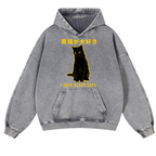 Black Cat Vintage Washed Thick Cotton Hoodie