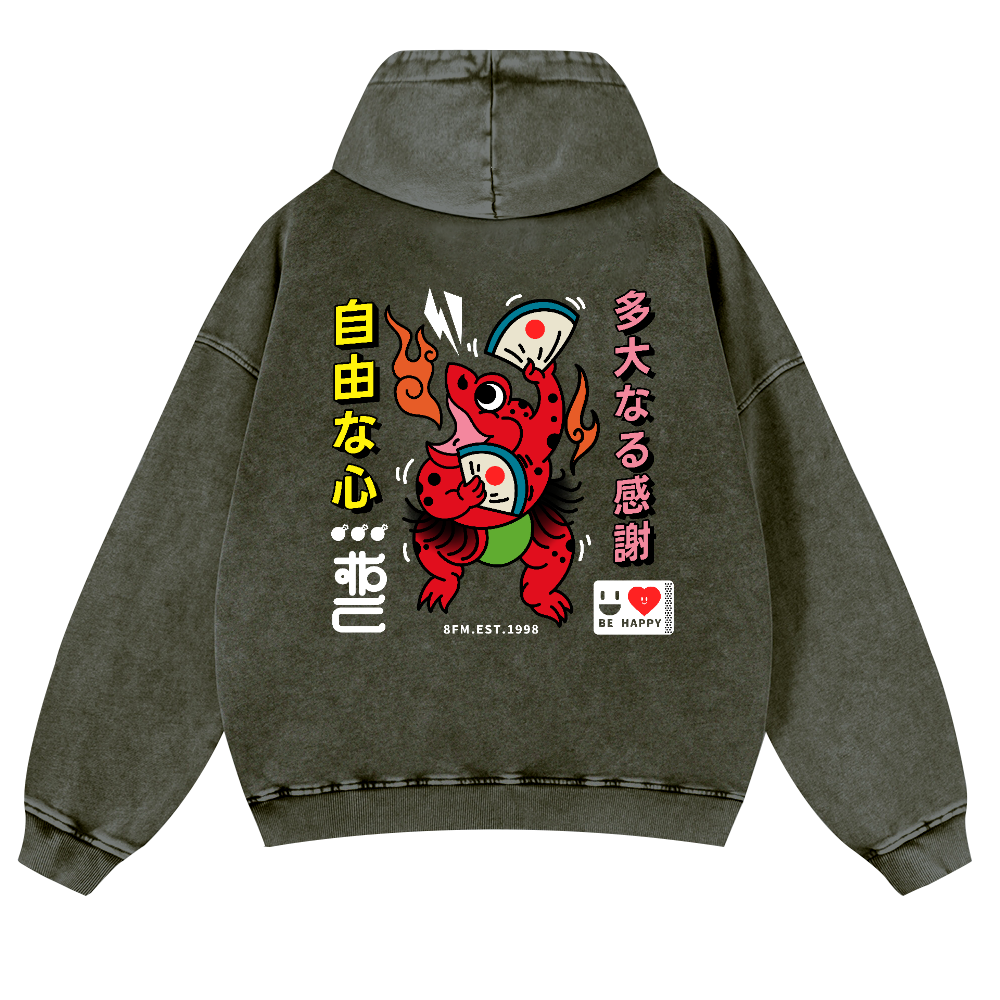 Frog Vintage Washed Cotton Back Art Hoodie