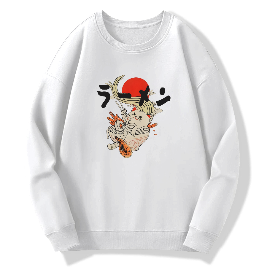 Lamian Noodles and Cat Art Cotton Pullover Sweatshirt