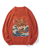 Ramen Monster at the Great Wave off Kanagawa Cotton Sweatshirt