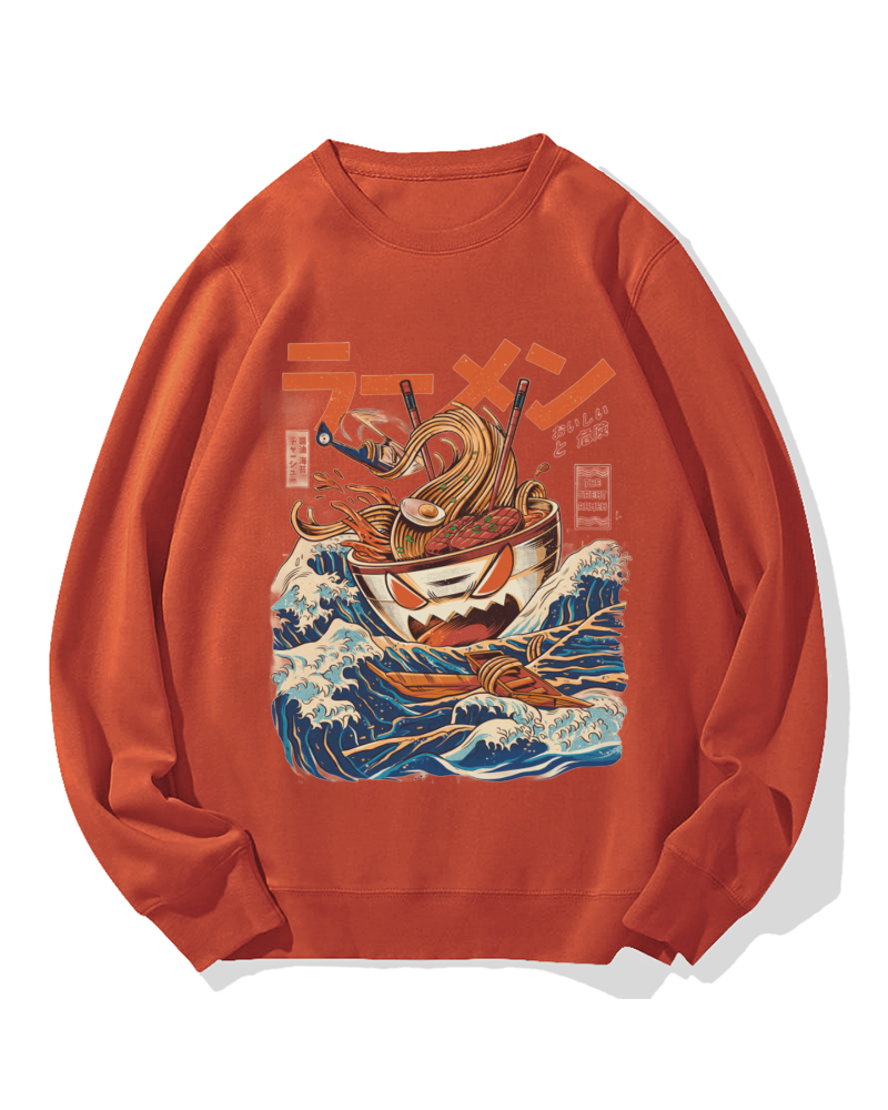 Ramen Monster at the Great Wave off Kanagawa Cotton Sweatshirt