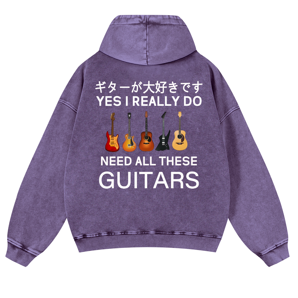 Guitars Vintage Washed Cotton Back Art Hoodie
