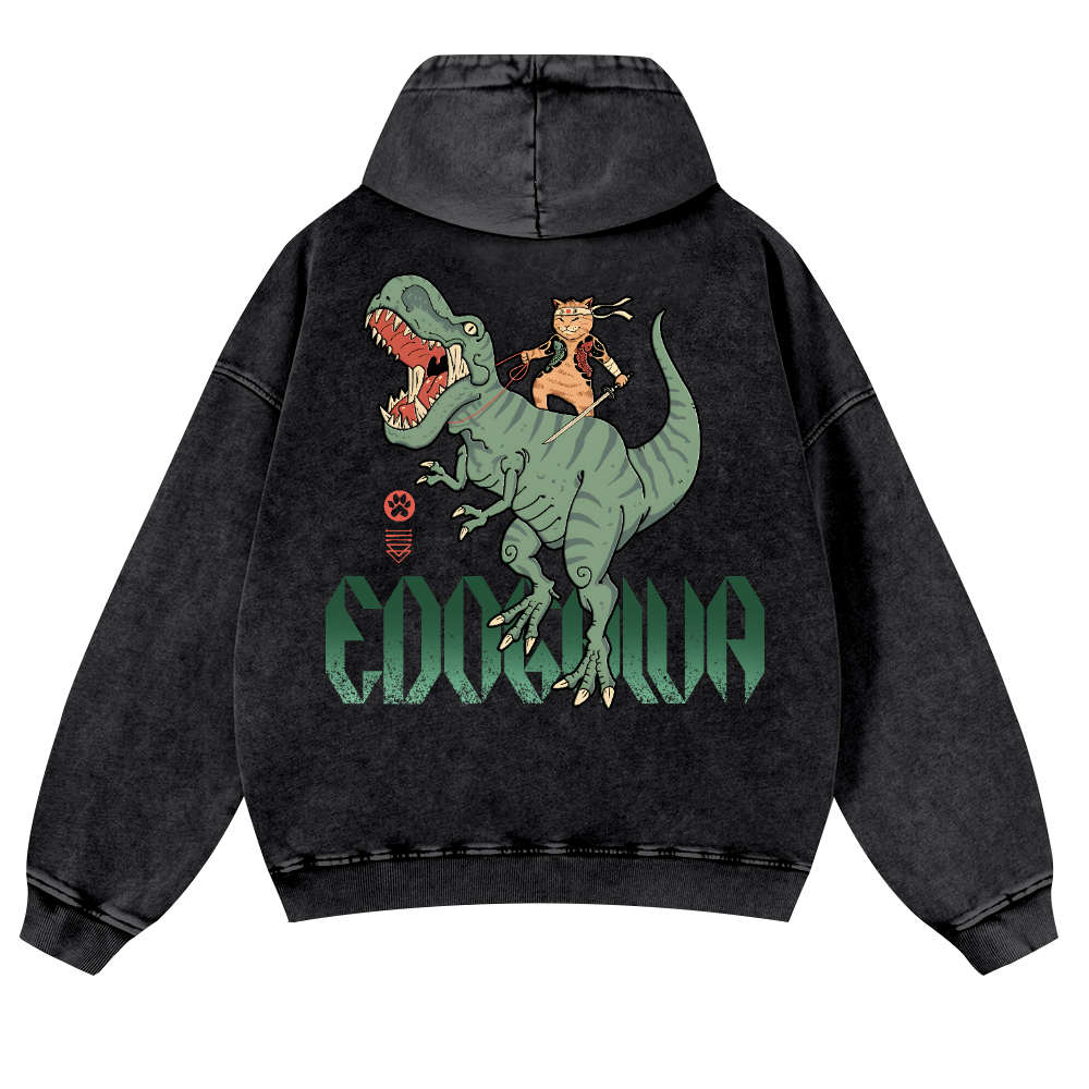 Cat T-Rex Vintage Washed Cotton Back Art Hoodie