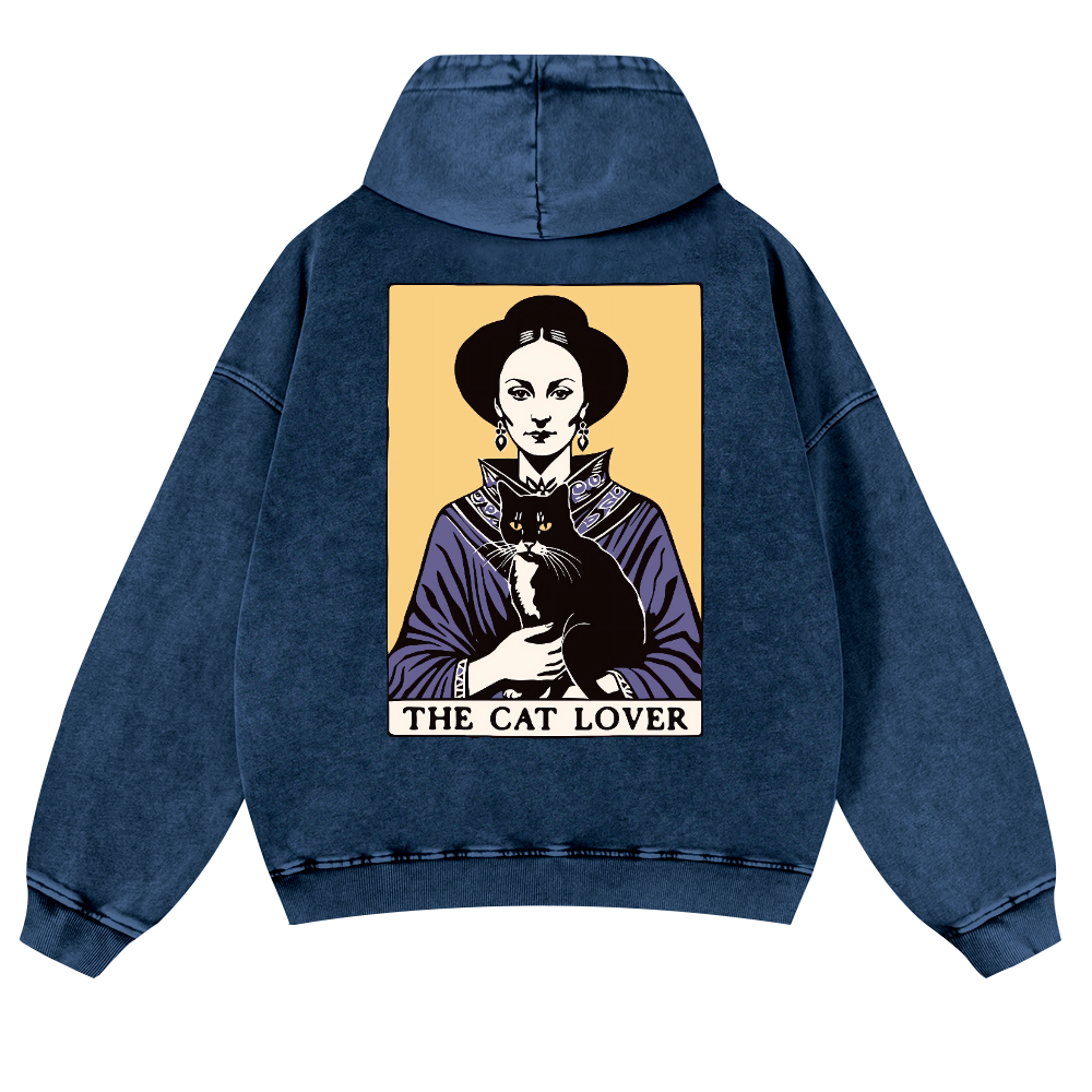 The Cat Lover Vintage Washed Cotton Back Art Hoodie