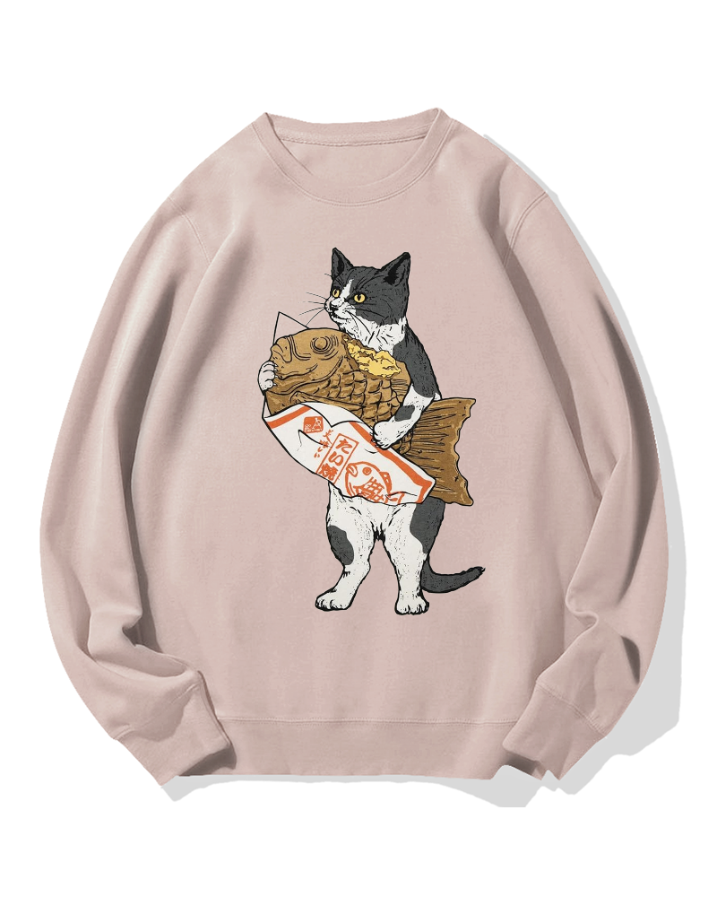 Bicolor cat holding taiyaki Cotton Sweatshirt
