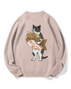 Bicolor cat holding taiyaki Cotton Sweatshirt