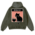 Cat Vintage Washed Cotton Back Art Hoodie